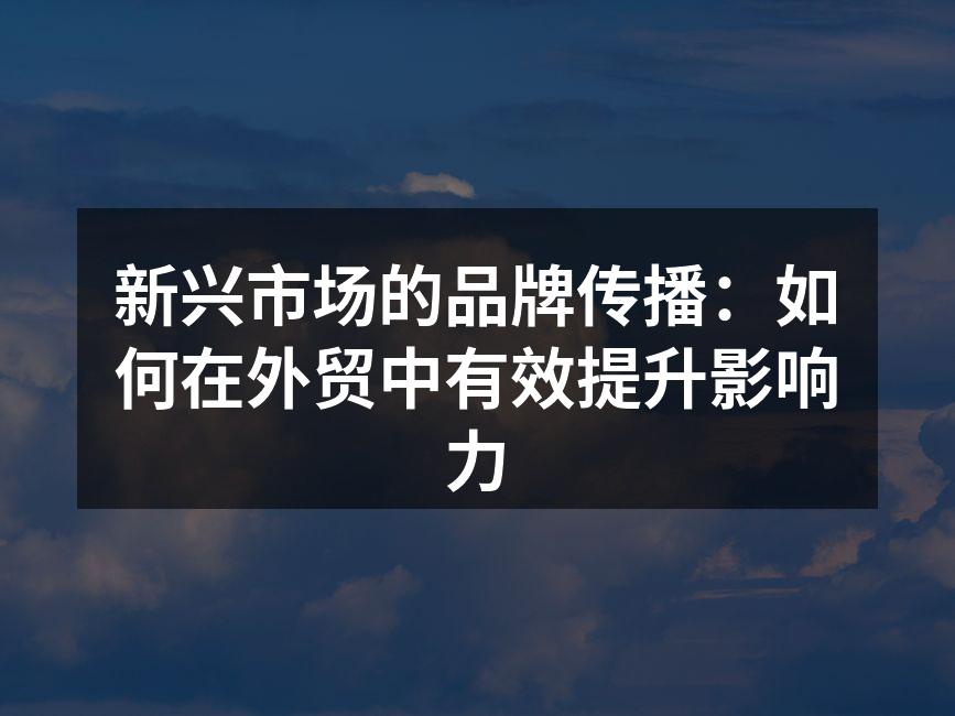 新兴市场的品牌传播：如何在外贸中有效提升影响力